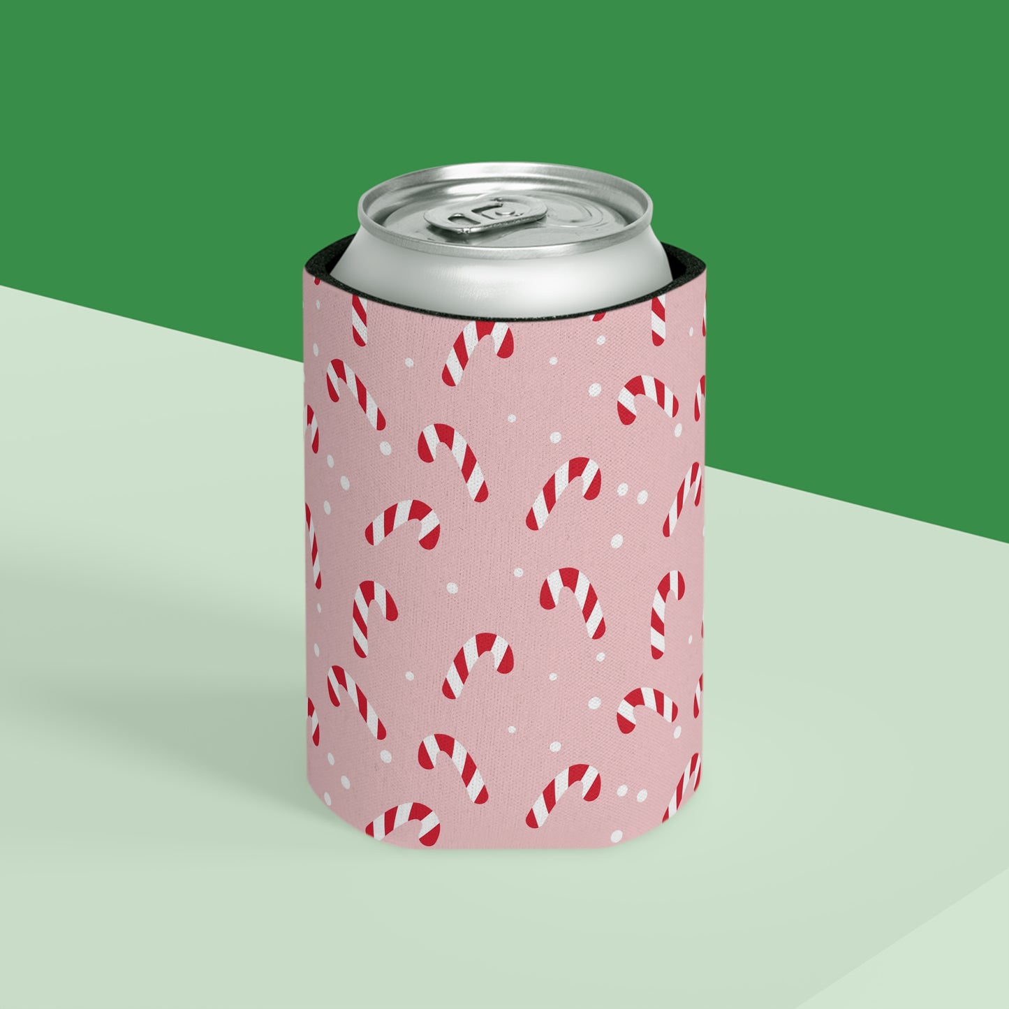 Can Cooler, Standard or Slim Size - Peppermint Pink Candy Canes