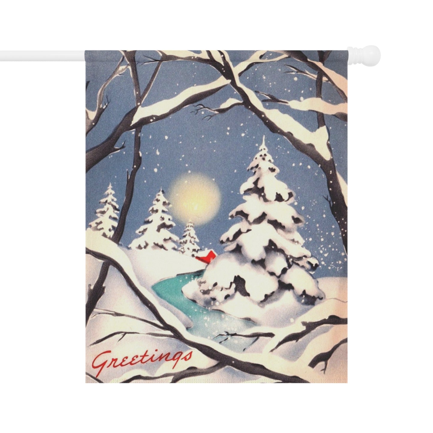 Vintage Winter “Greetings!” Christmas Garden Flag or House Banner