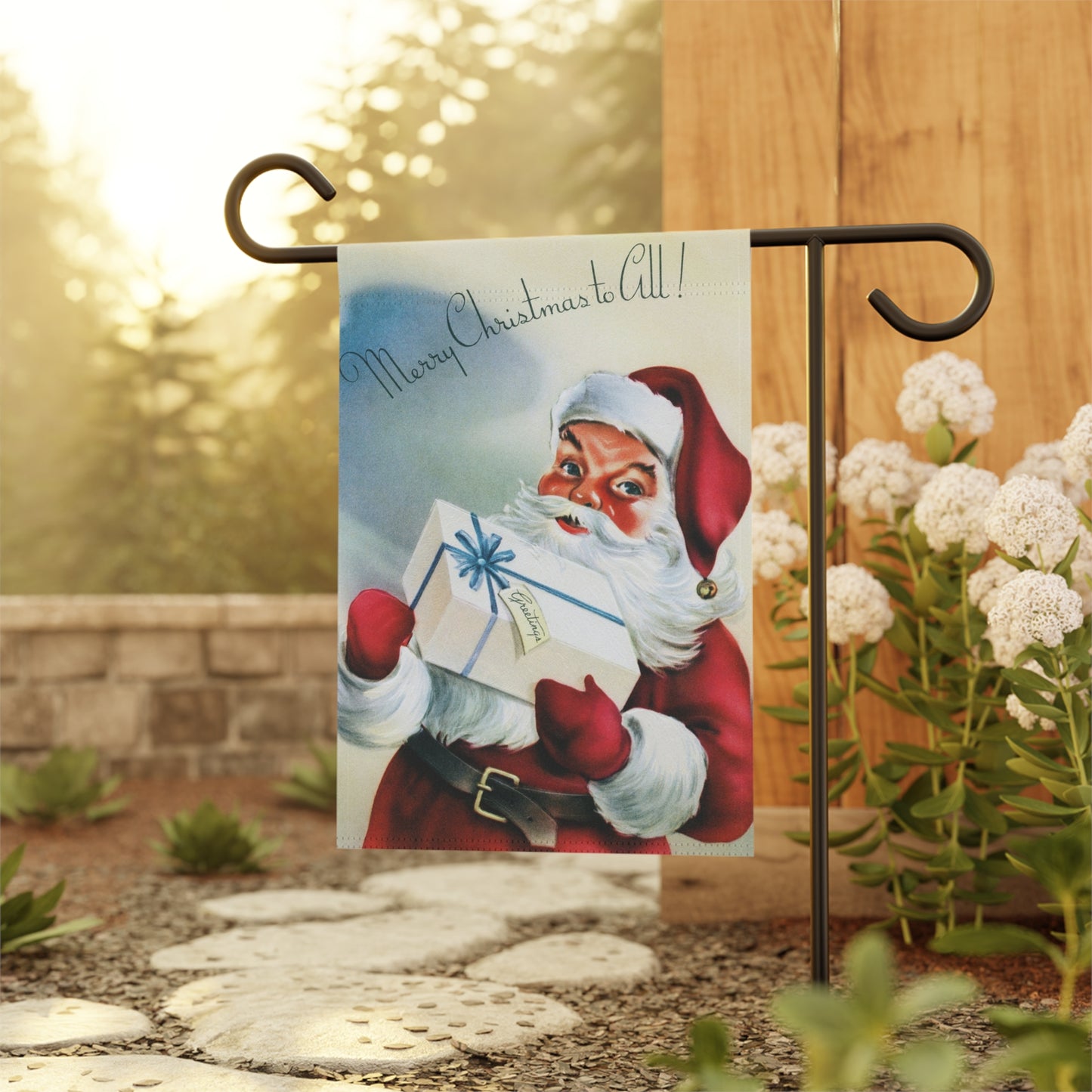 Retro Santa with Presents Garden Flag or House Banner