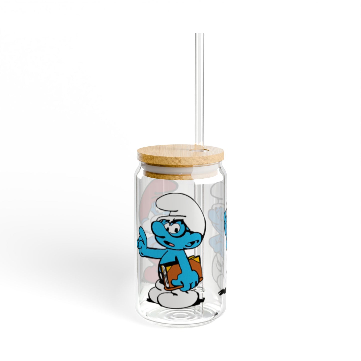 Smurfs Themed Sipper Glass, 16oz | Papa Smurf, Brainy Smurf, Vanity Smurf