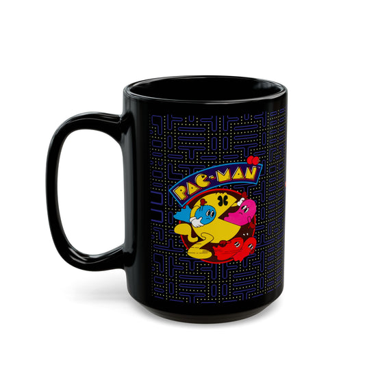 Pac-Man Themed Black Ceramic Mug