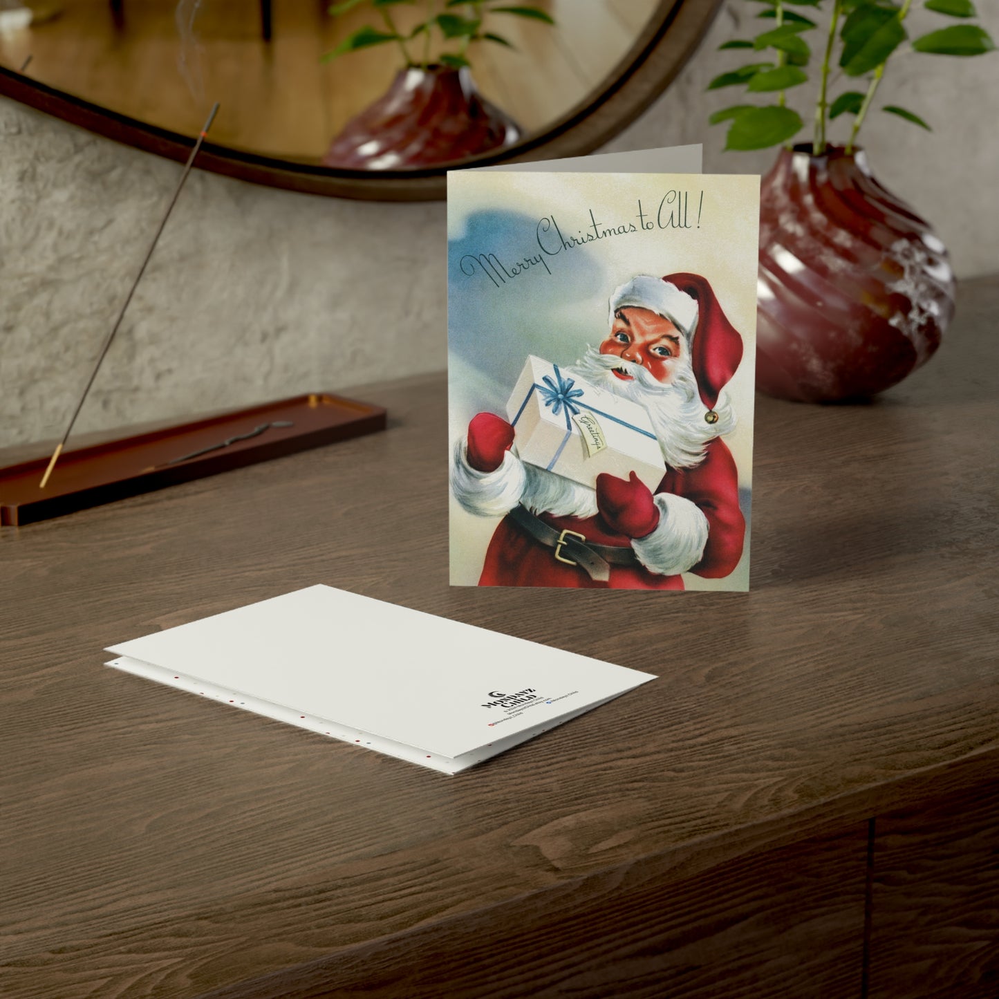 Retro Santa with Present Christmas Greeting Card