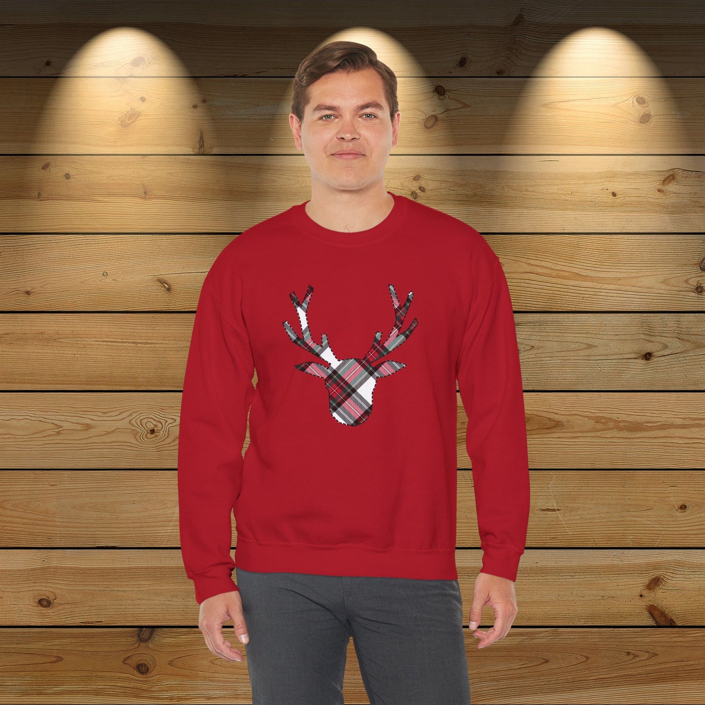 White Tartan Reindeer Holiday Sweatshirt | up to Plus Size 5X