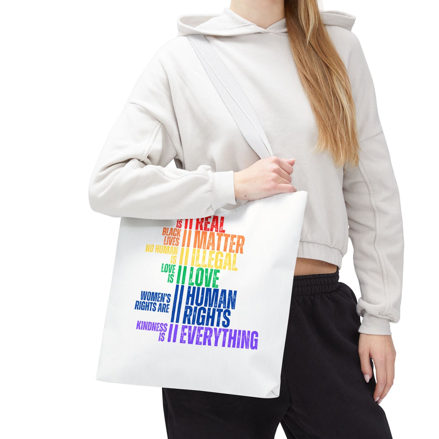 Tote Bag in White - Equality Rainbow, 3 sizes