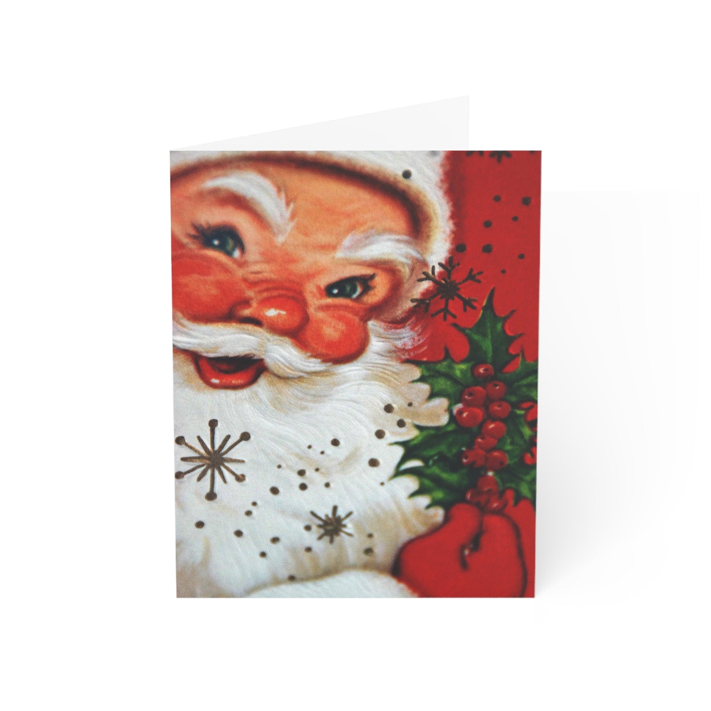 Retro Santa with Holly Christmas Greeting Card