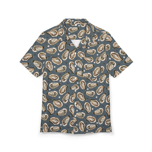 Unisex Hawaiian Button-Down Shirt - Ocean-Inspired Oyster Print