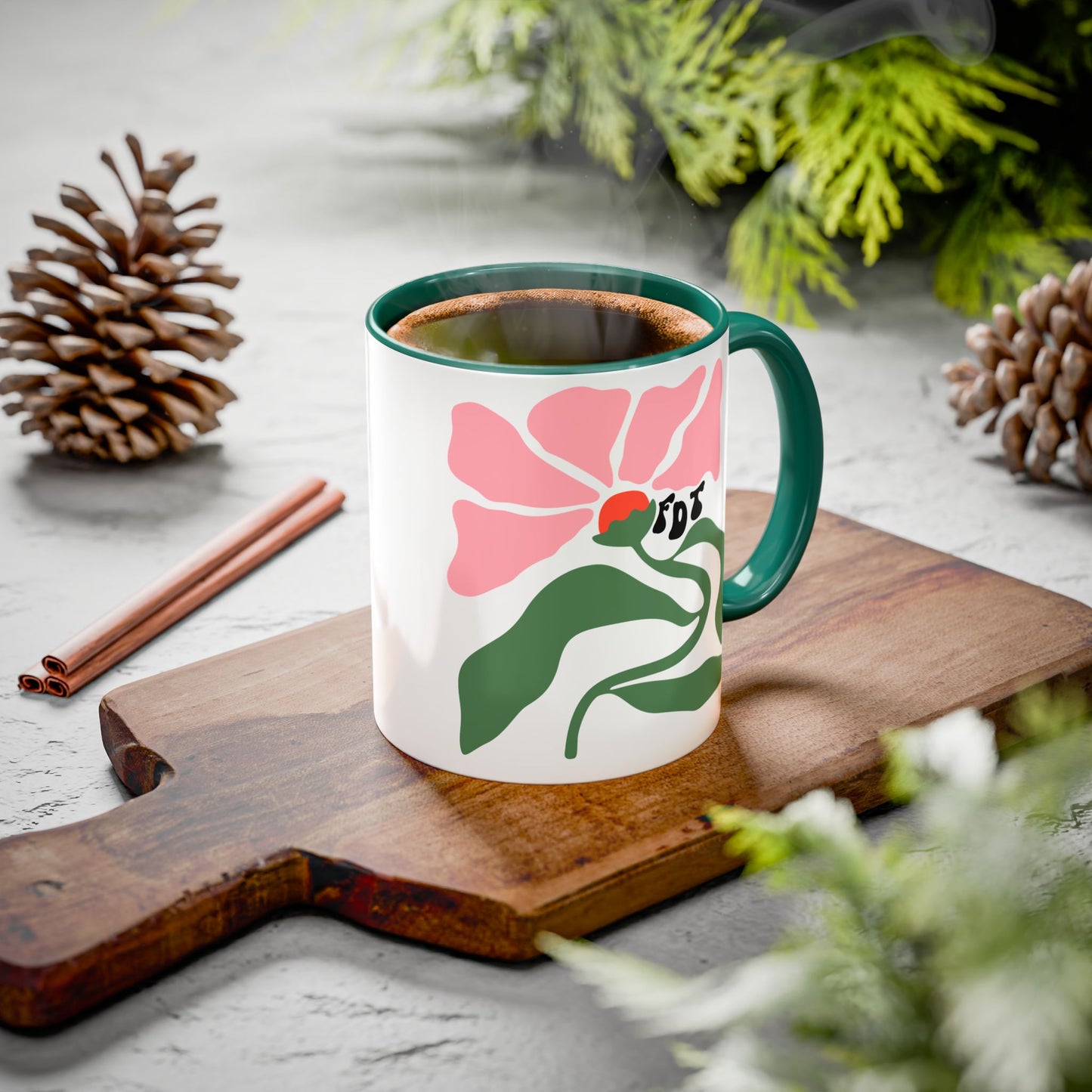 'FDT' Pink Floral Ceramic Mug