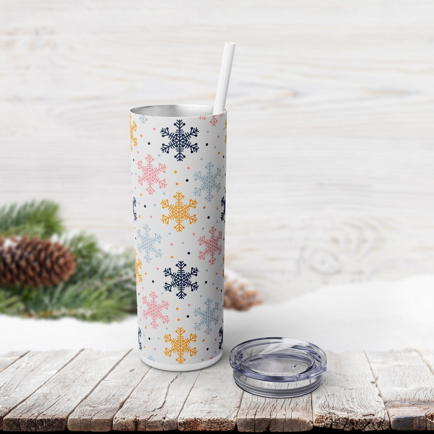 Skinny Tumbler with Straw, 20oz - Sweet Snowflakes