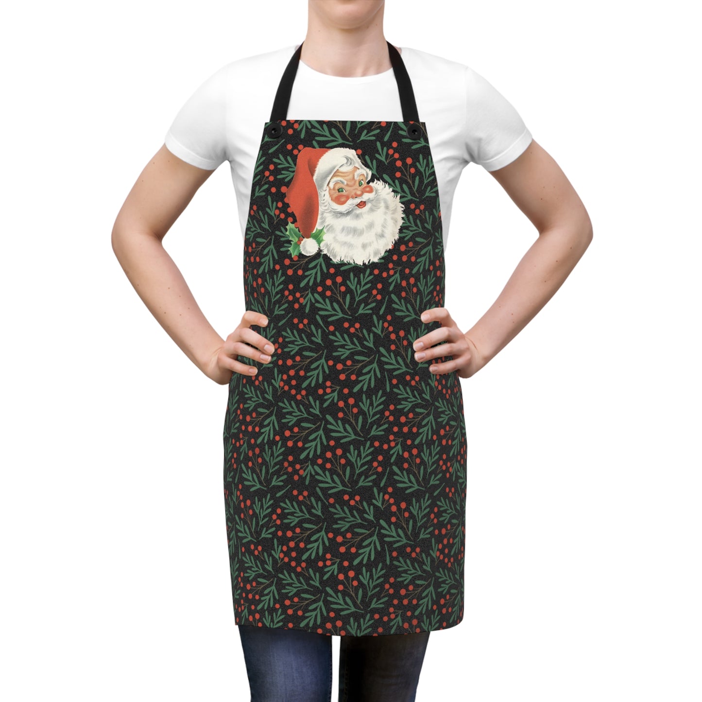 Vintage Santa & Holly Christmas Apron