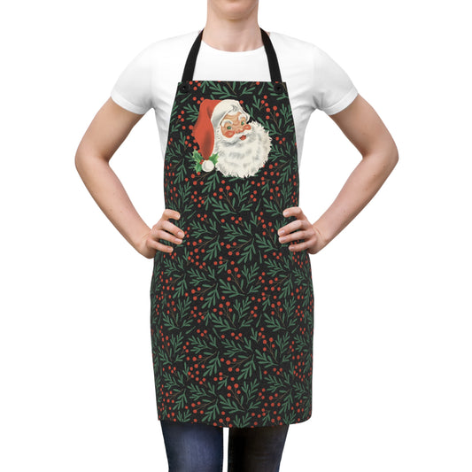 Vintage Santa & Holly Christmas Apron