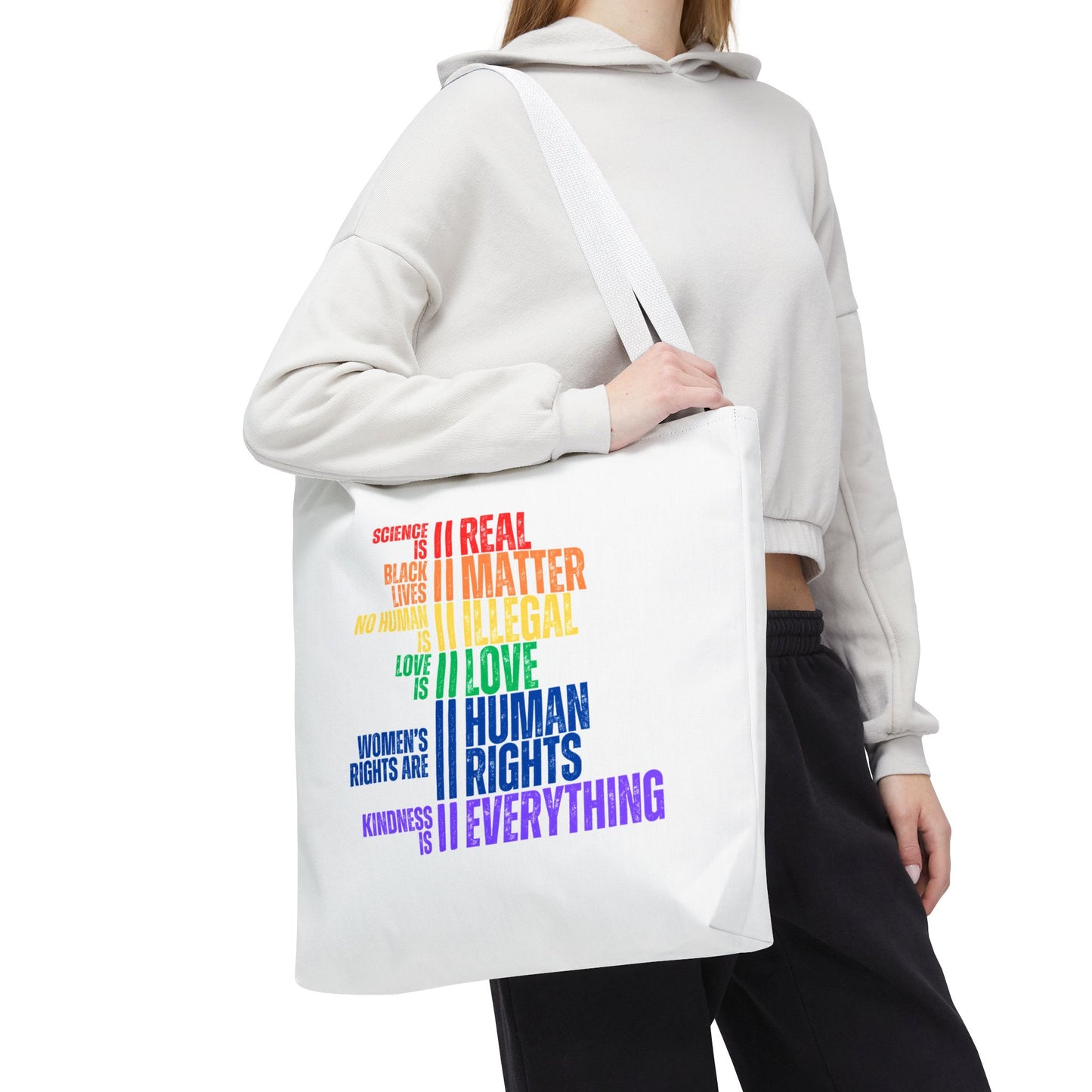 Tote Bag in White - Equality Rainbow, 3 sizes