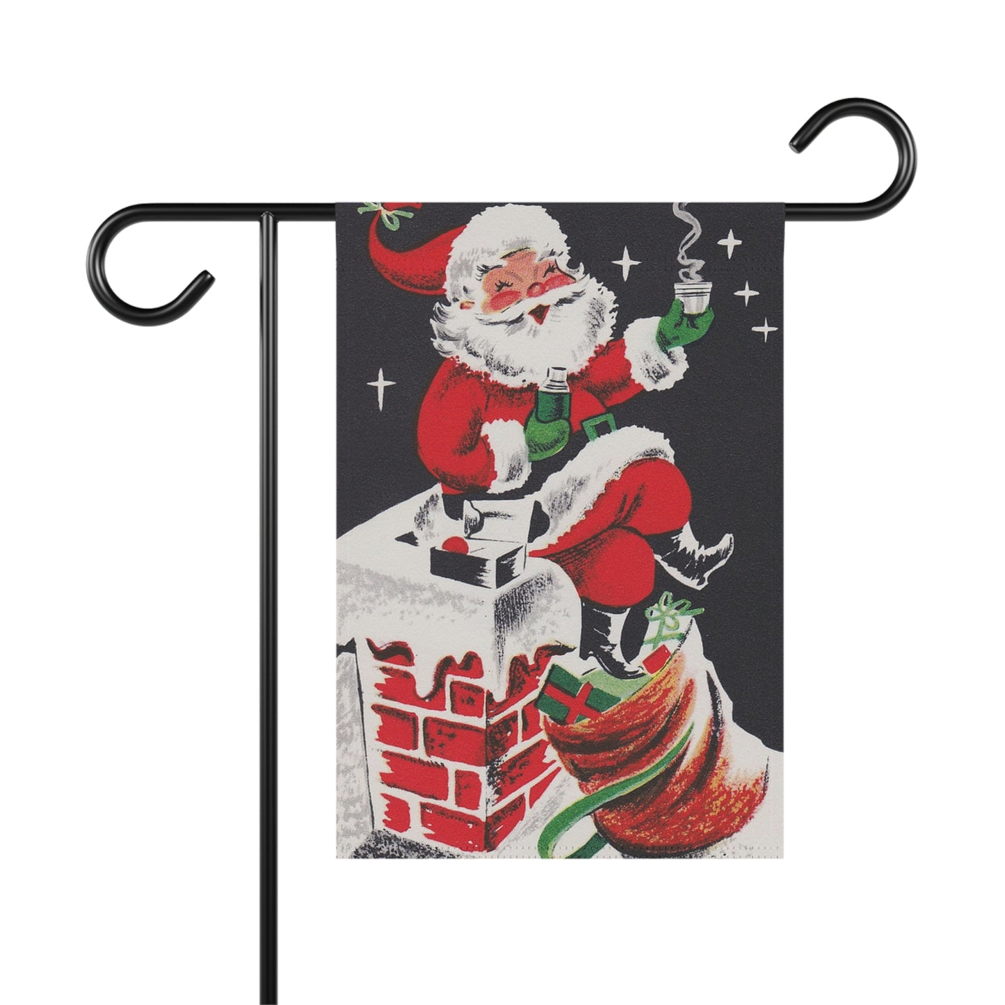 Retro Santa on Chimney Christmas Garden Flag or House Banner