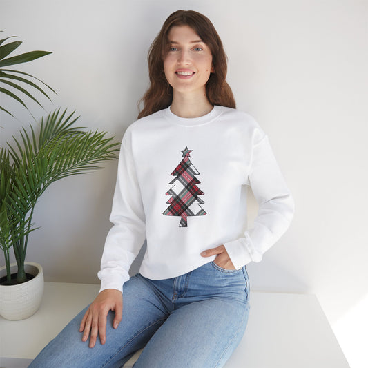 White Tartan Christmas Tree Sweatshirt | up to Plus Size 5X