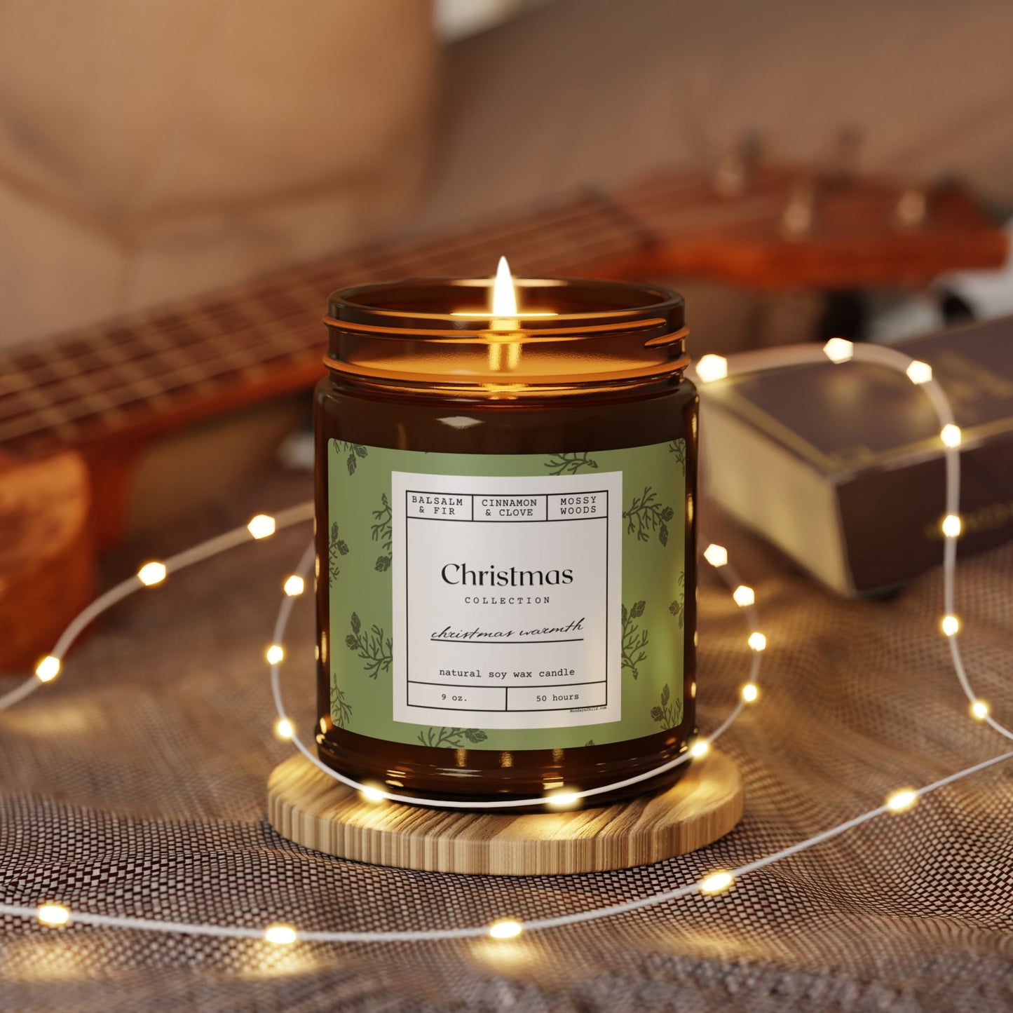 Christmas Warmth Scented Soy Candle in Festive Amber Jar