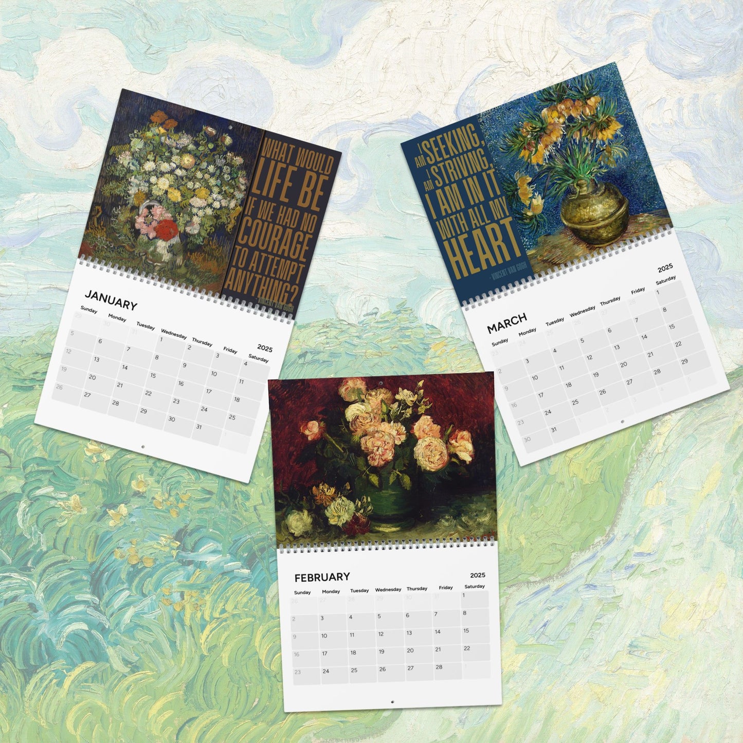 2025 Monthly Wall Calendar - Van Gogh’s Flowers