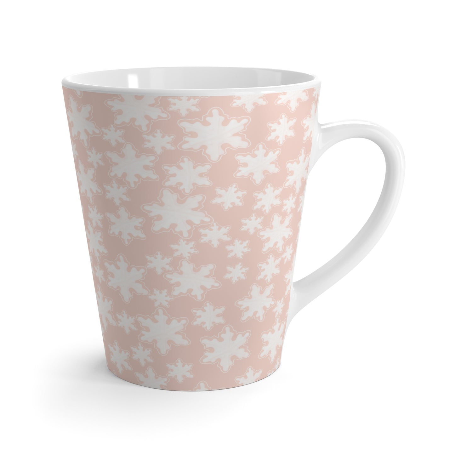 Latte Mug, 12oz - Pastel Pink Snowflakes