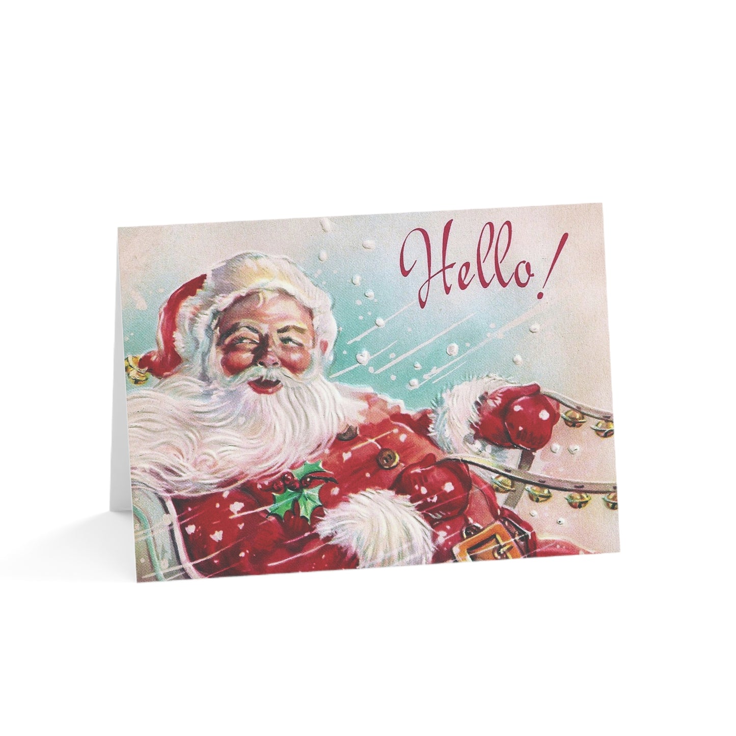 Retro Santa in Sleigh Christmas Greeting Card