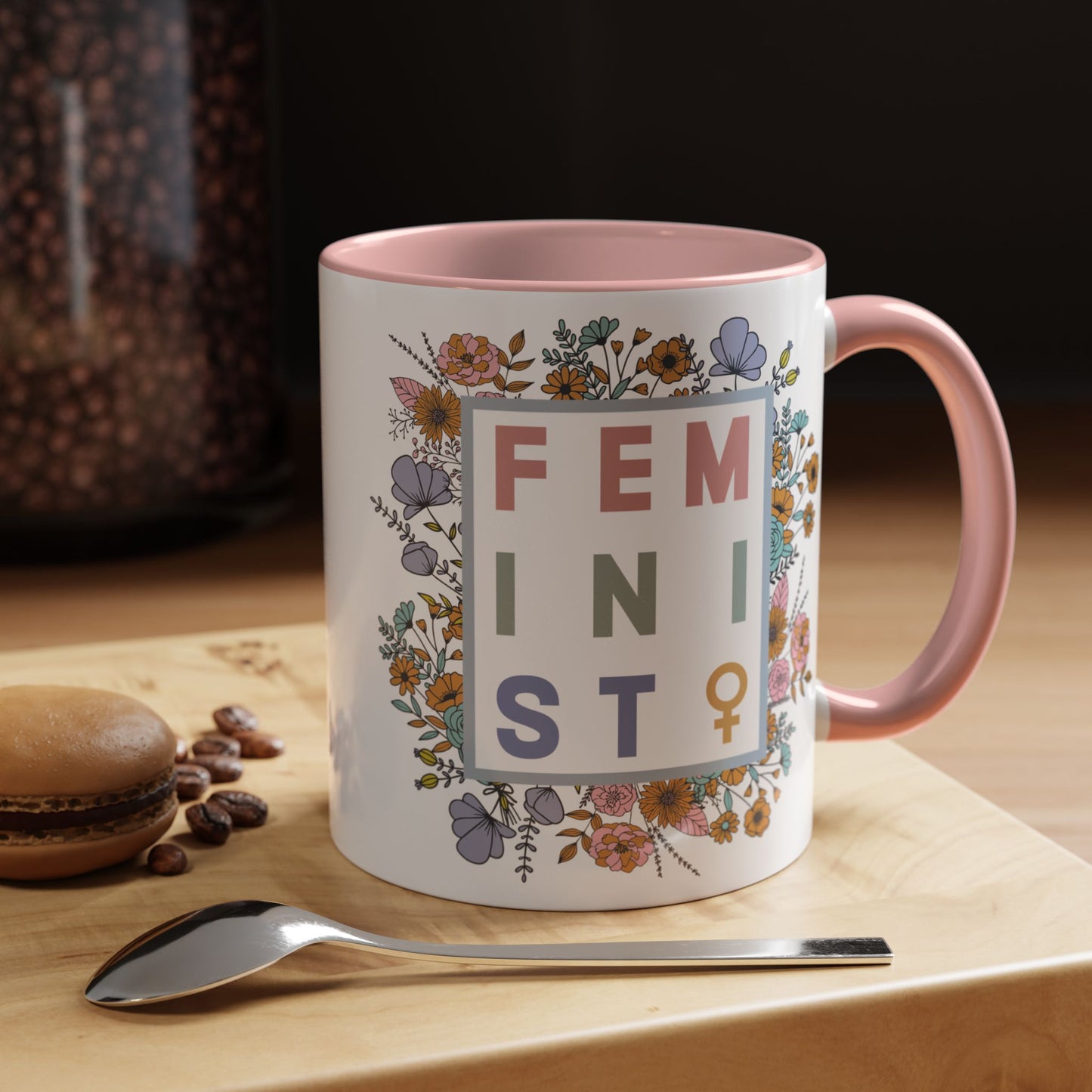 Pink Floral Feminist Ceramic Mug, 11oz/15oz