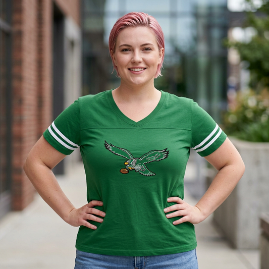 Eagles Women's Football V‑Neck Tee — Green Game Day Jersey