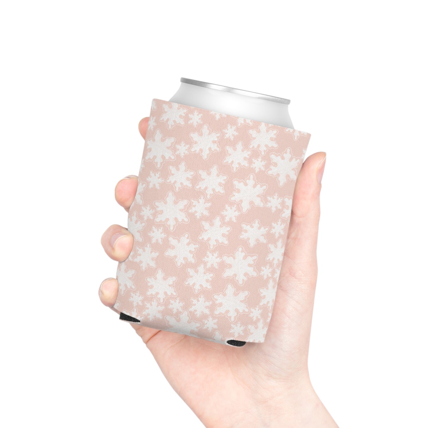 Can Cooler, Standard or Slim Size - Pastel Pink Snowflakes