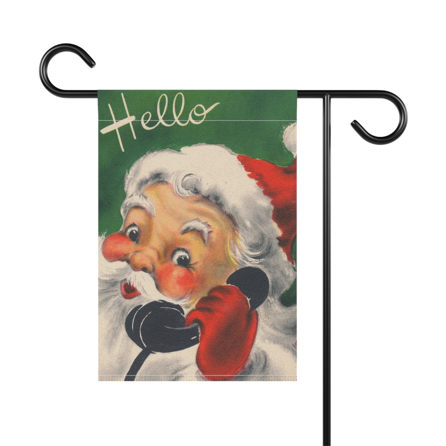 Retro Santa saying Hi! Christmas Garden Flag or House Banner