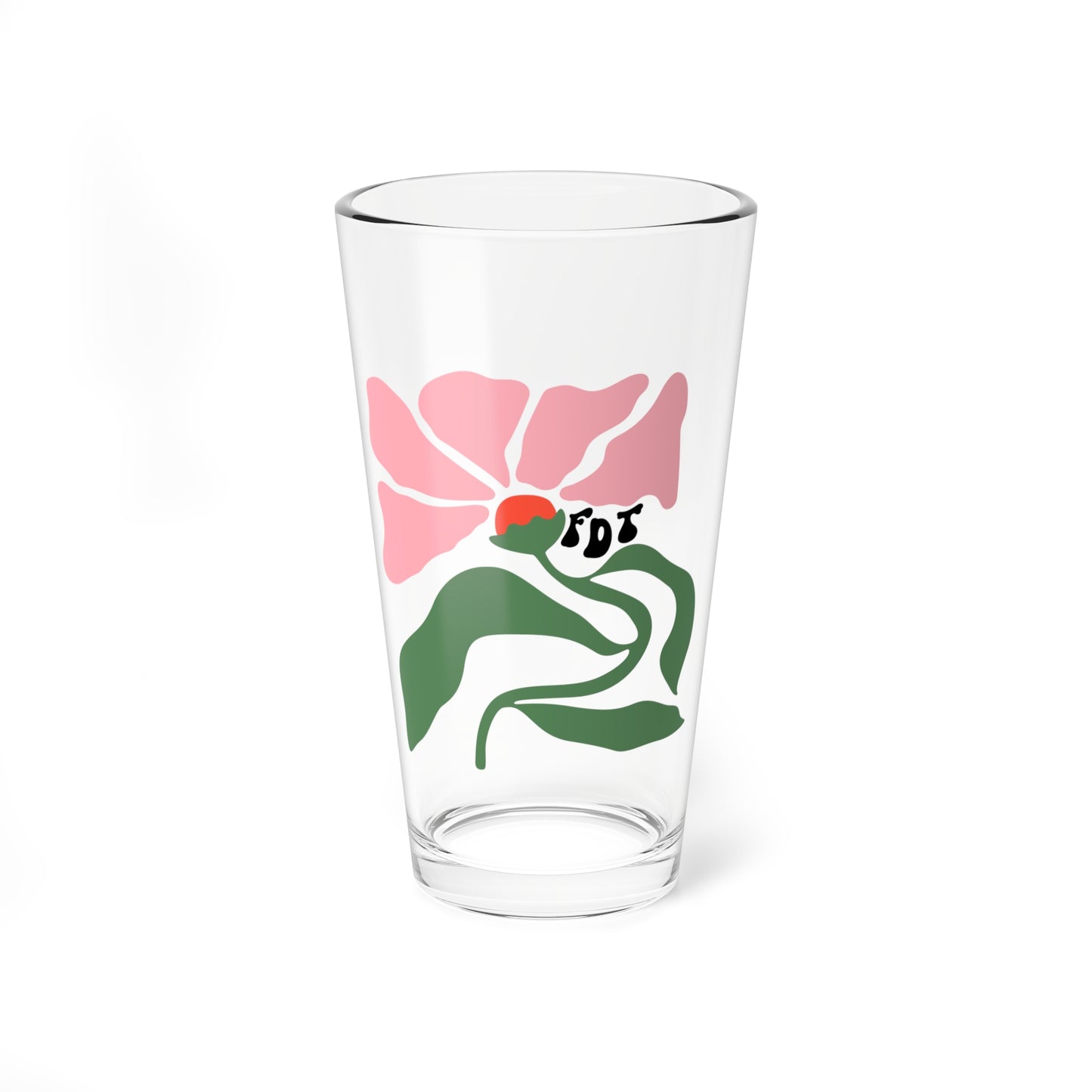 ‘FDT’ Pink Floral Pint Glass
