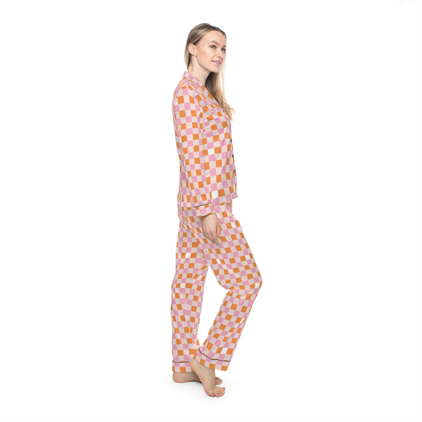 Luxury Satin Checkerboard Pajamas - Fruit Sherbert | Black Trim, up to 3X