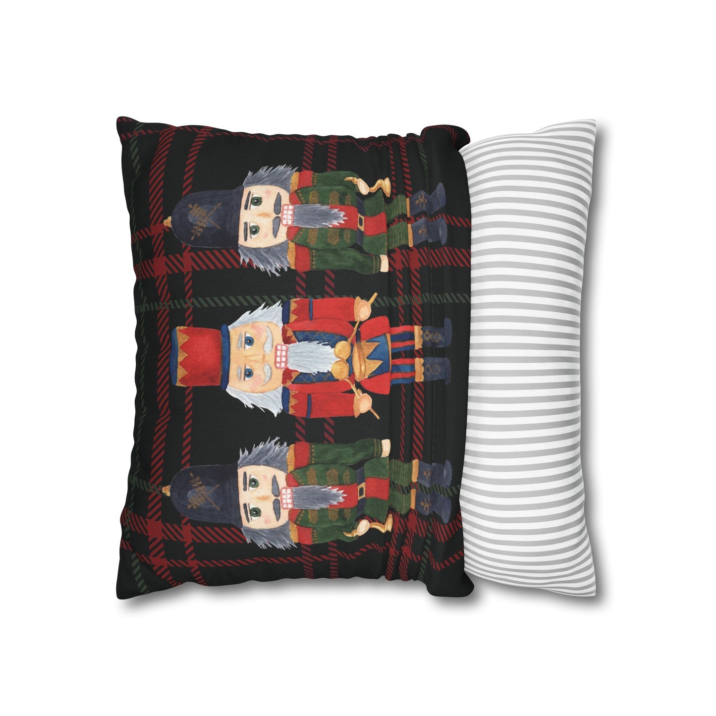 Festive Nutcrackers on Christmas Plaid Square Pillow Case