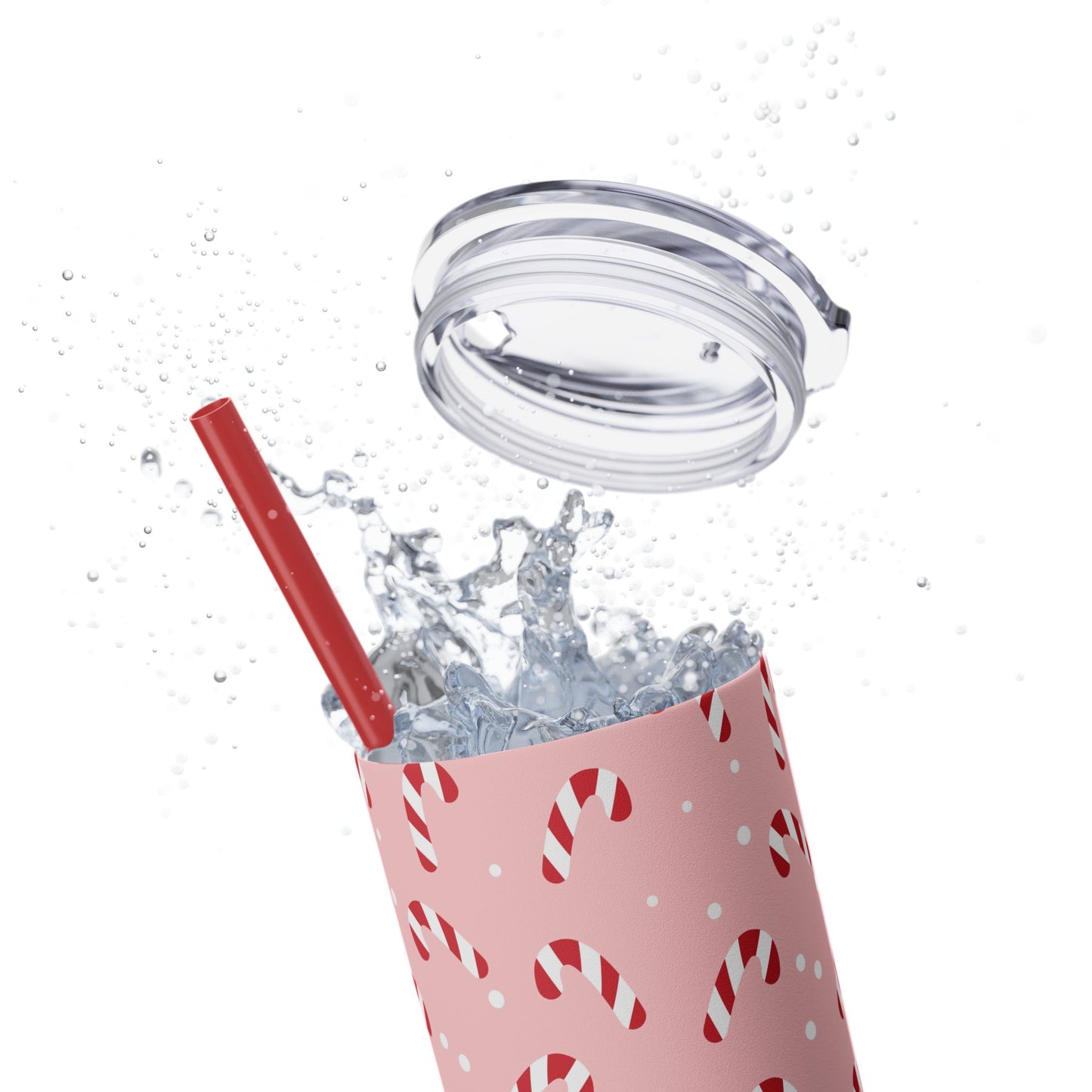 Skinny Tumbler with Straw, 20oz - Peppermint Pink Candy Canes