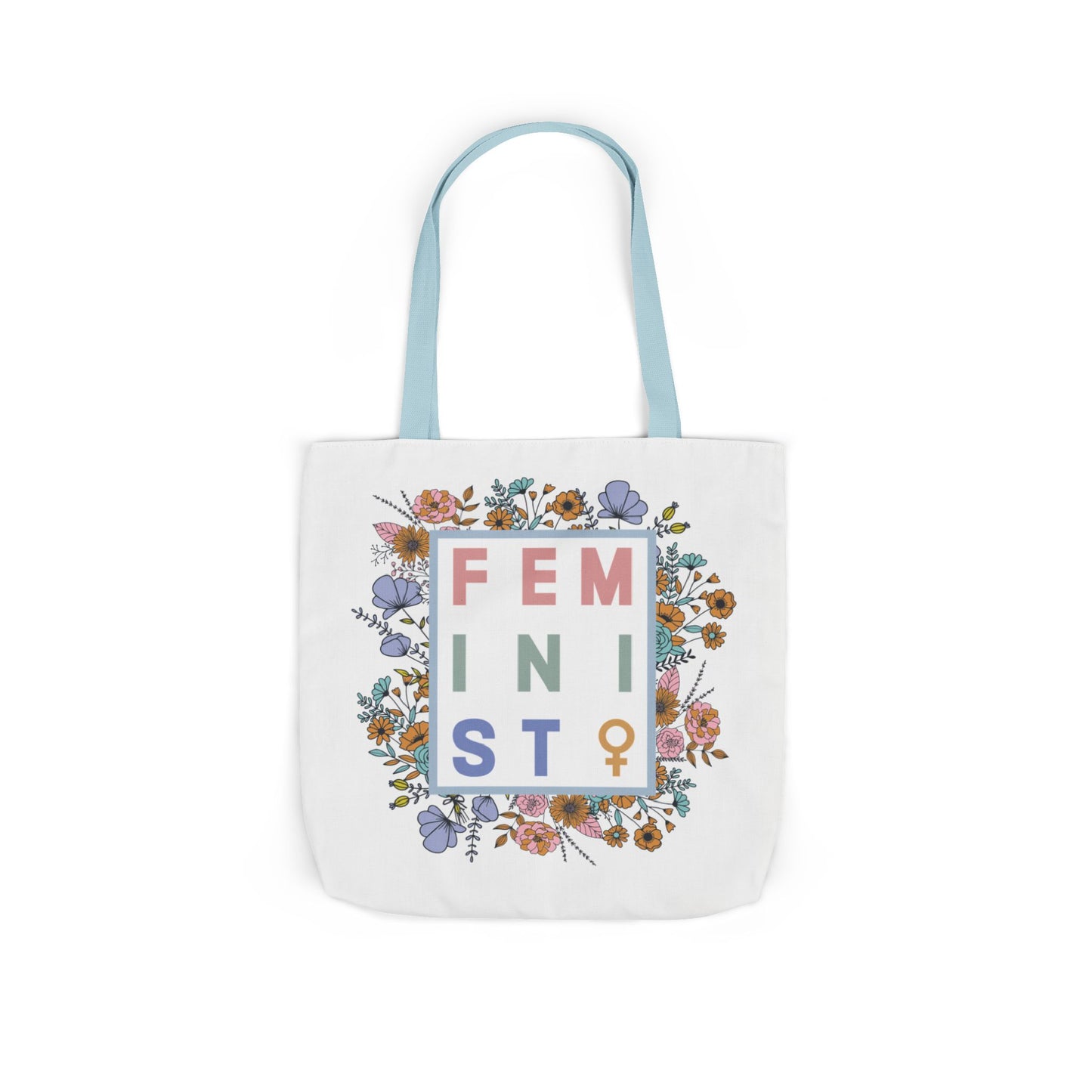 Canvas Tote, Colored Handles - Feminist Floral