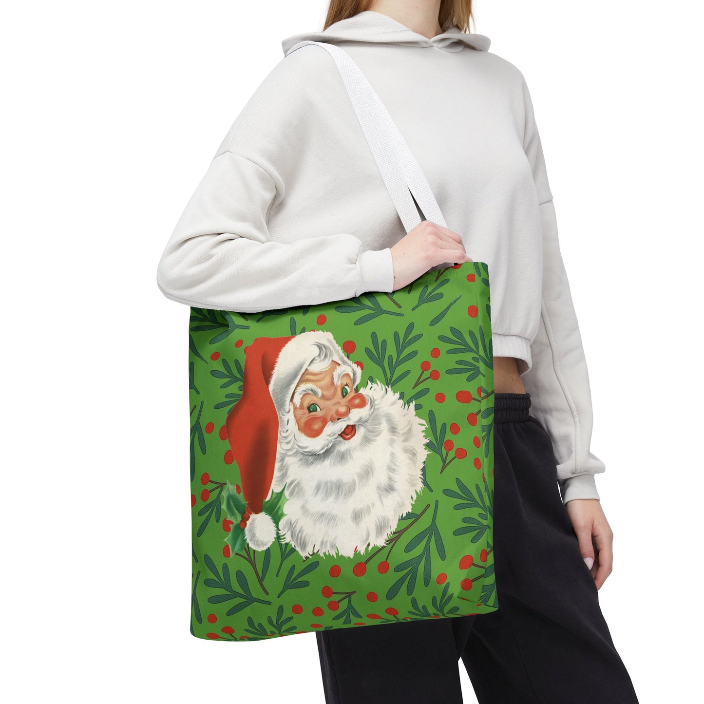 Vintage Santa Holiday Tote Bag – Christmas Holly Gift Shopper
