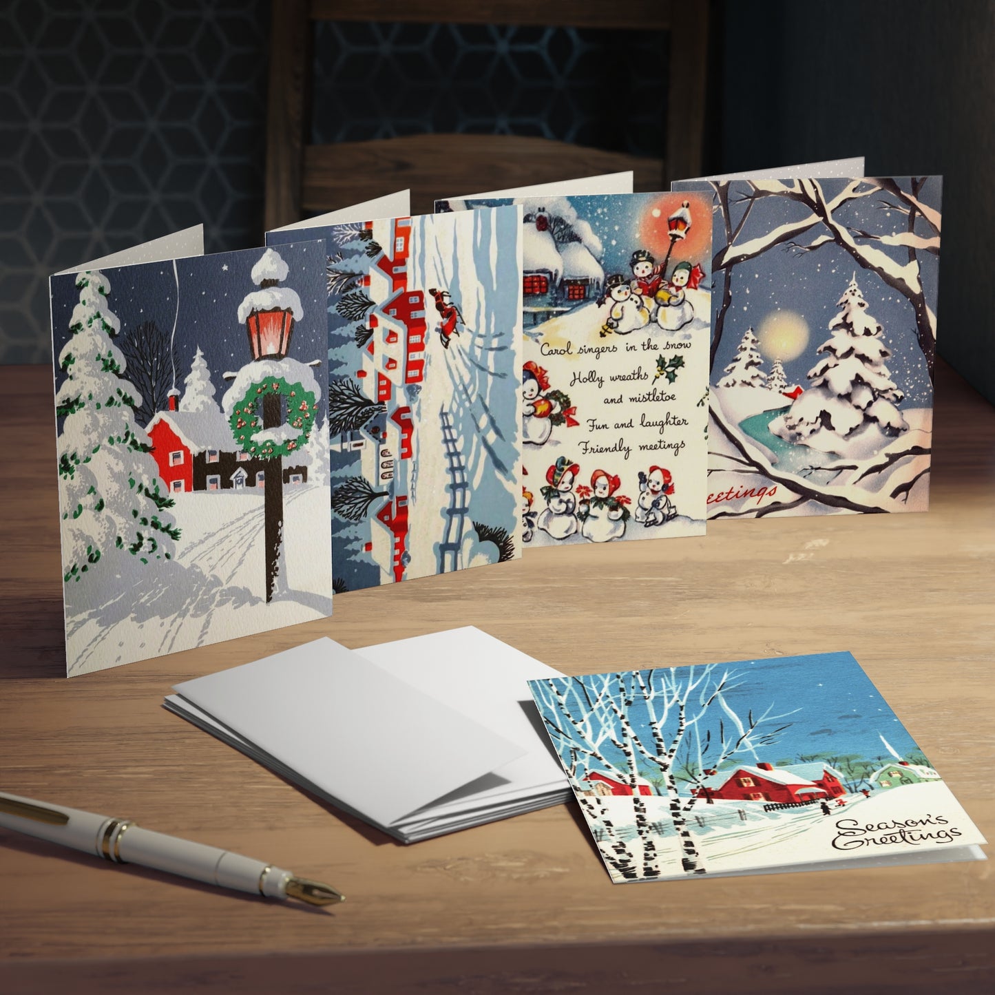 Vintage Style Winter Scenery Christmas Greeting Card 5-Pack