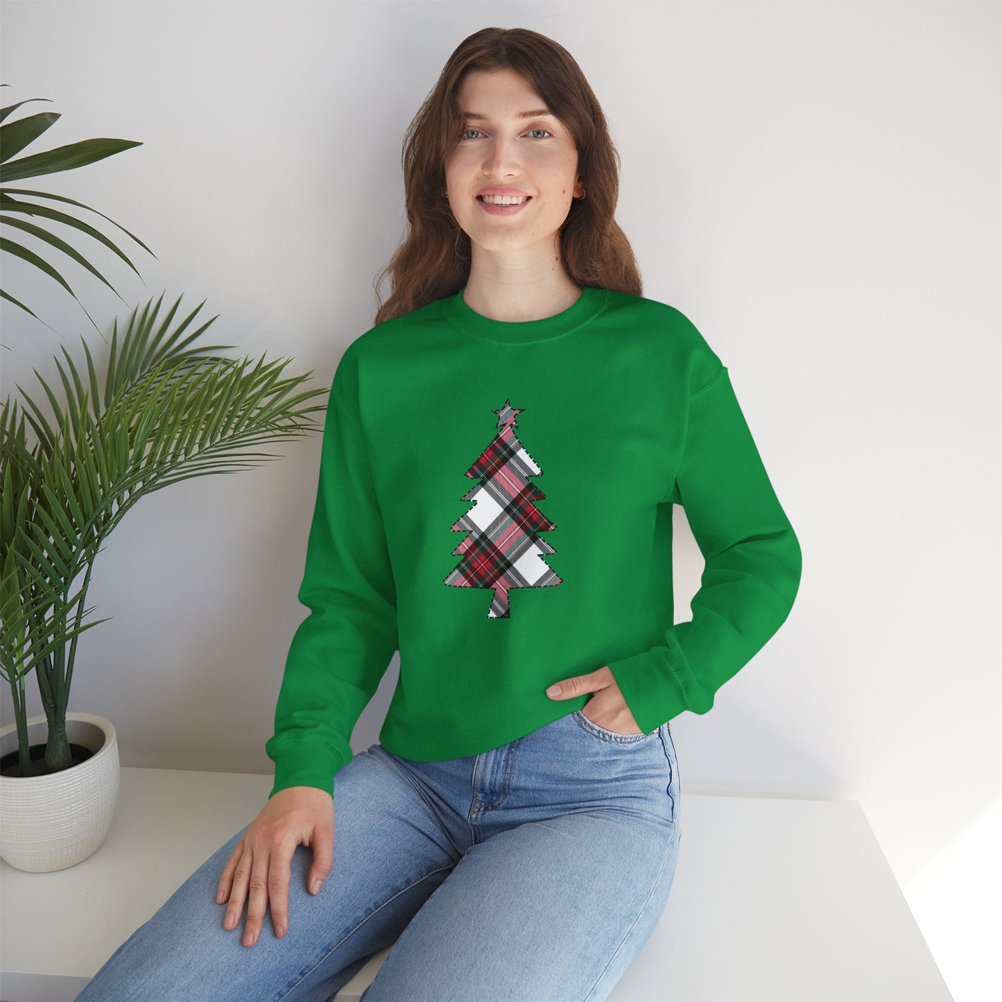 White Tartan Christmas Tree Sweatshirt | up to Plus Size 5X