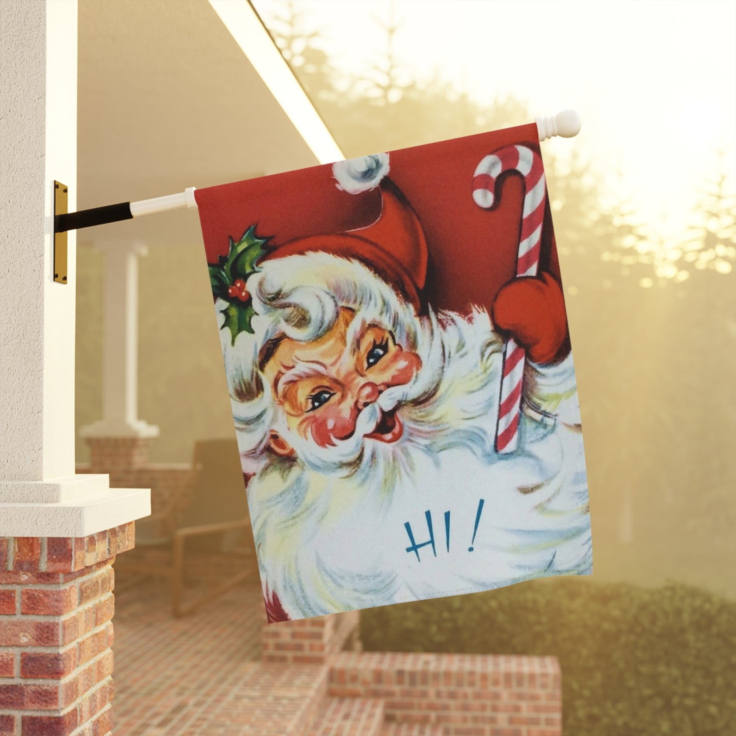 Retro Candy Cane Santa Christmas Garden Flag or House Banner