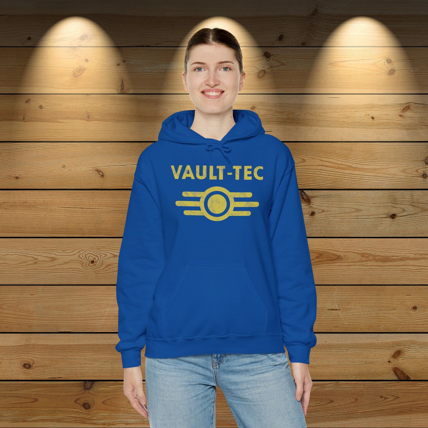 Fallout Distressed Vault-Tec Royal Blue Unisex Hoodie | up to Plus Size 5X