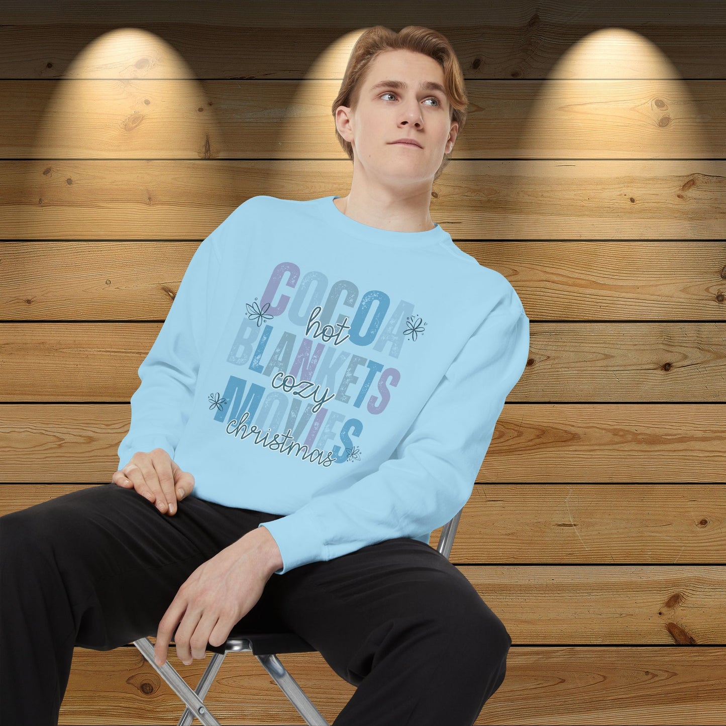 Christmas Unisex Sweatshirt: ‘Hot Cocoa, Cozy Blankets, Christmas Movies’