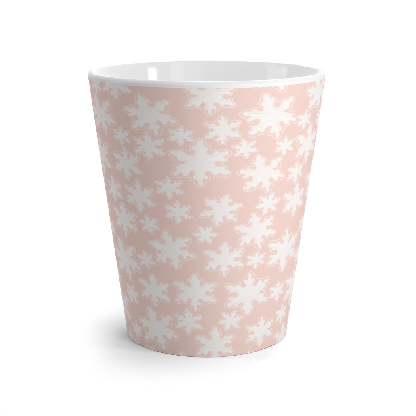 Latte Mug, 12oz - Pastel Pink Snowflakes