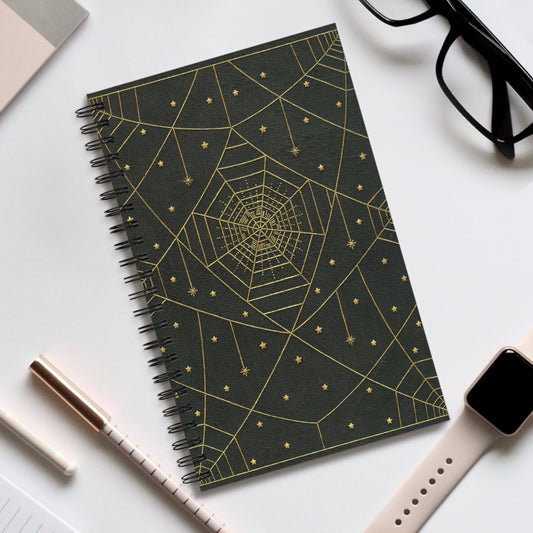 Spiral Notebook - Gold Spiderwebs | Blank, Dot Grid, Lined, Task