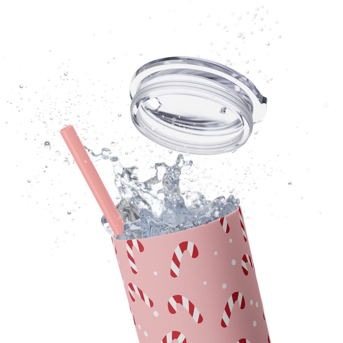 Skinny Tumbler with Straw, 20oz - Peppermint Pink Candy Canes