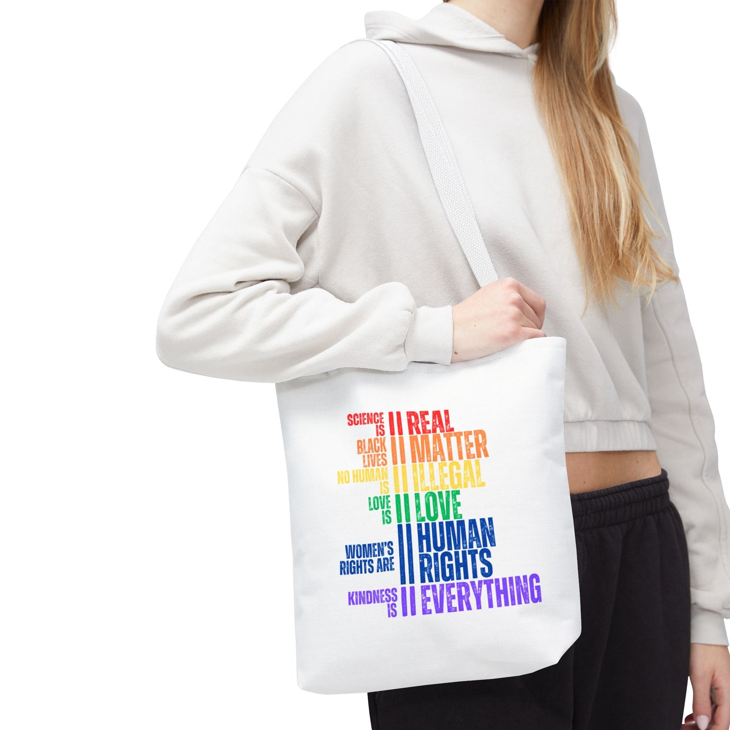 Tote Bag in White - Equality Rainbow, 3 sizes