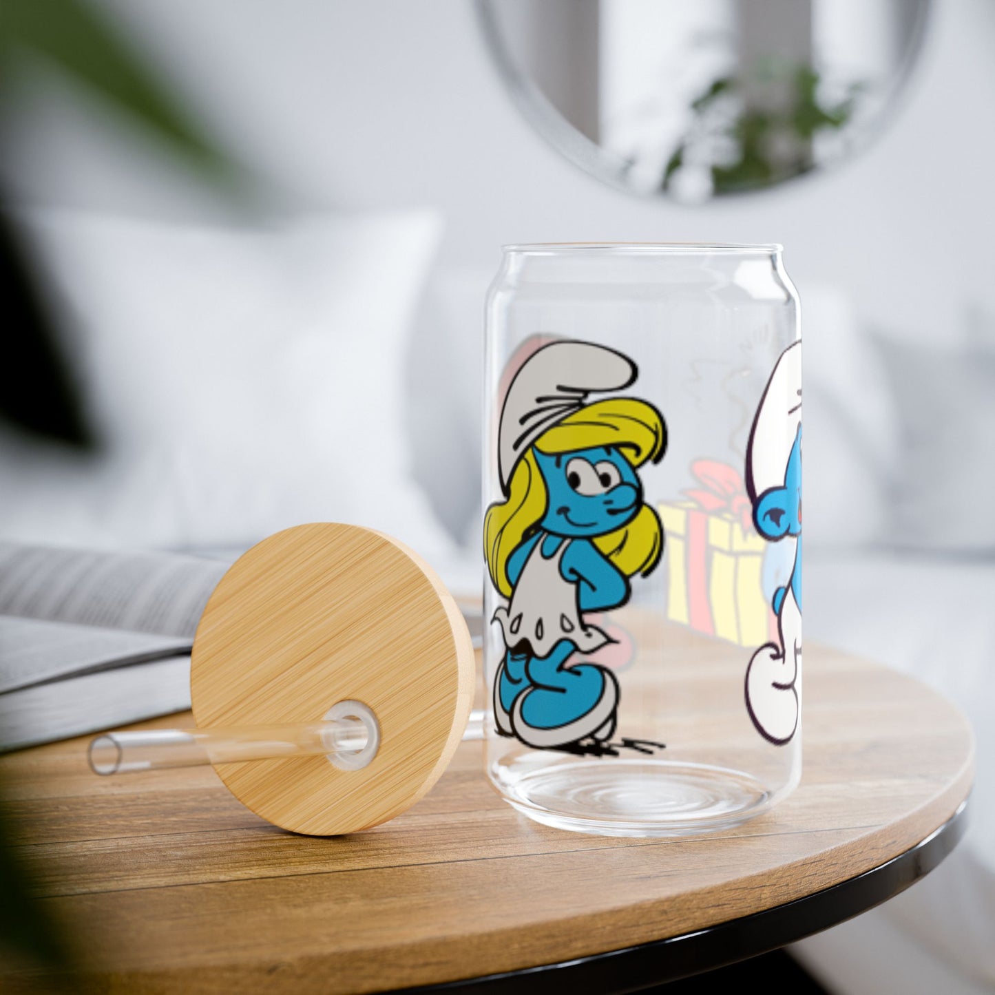 Smurfs Themed Sipper Glass, 16oz | Papa Smurf, Smurfette, Jokey Smurf