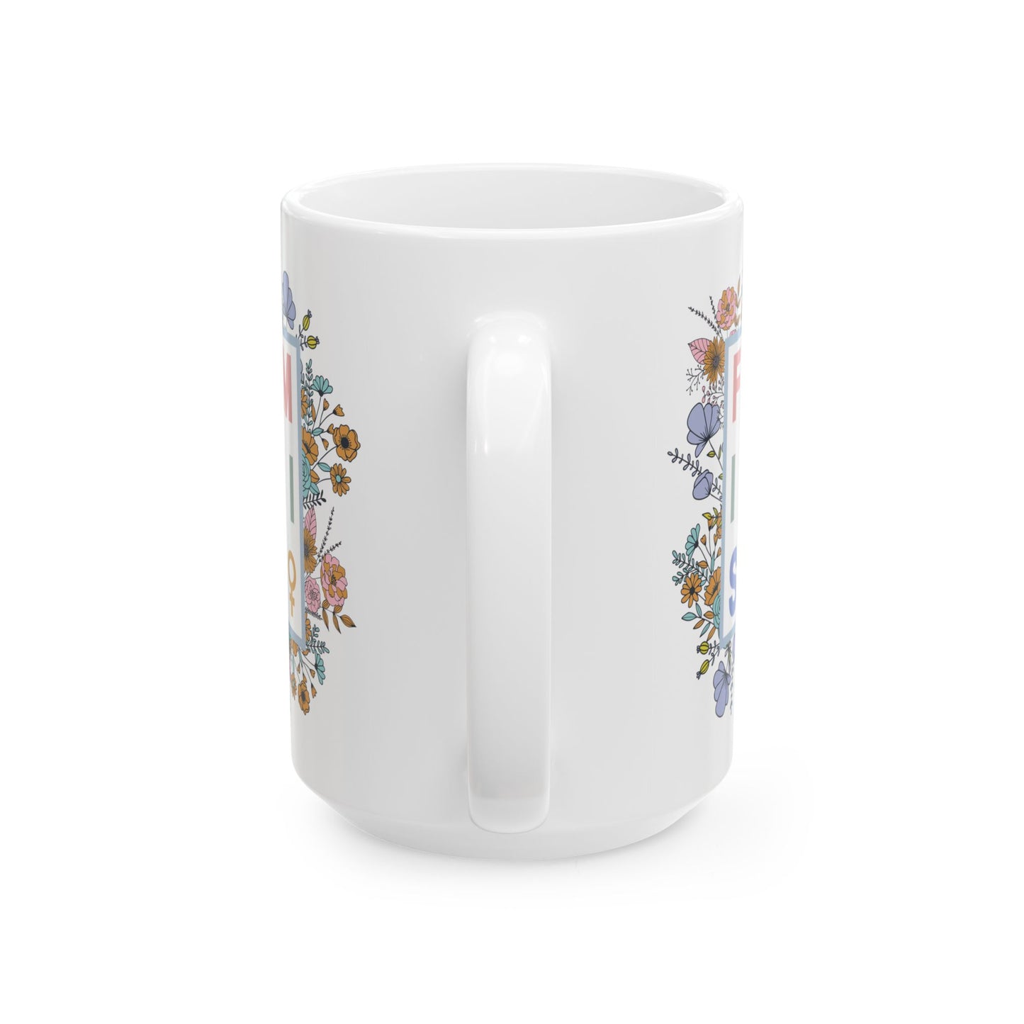 White Ceramic Mug - Floral Feminist, 11oz or 15oz