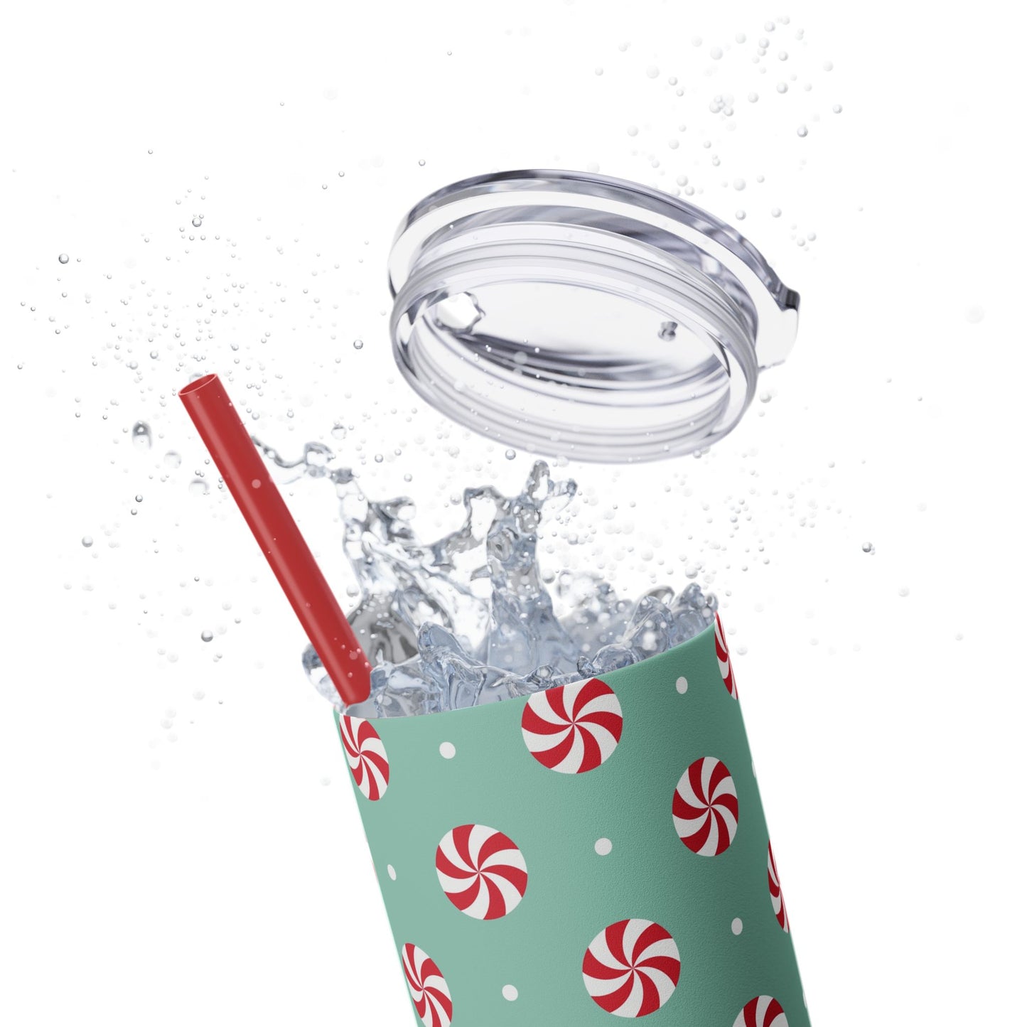 Skinny Tumbler with Straw, 20oz - Peppermint Swirl Candies