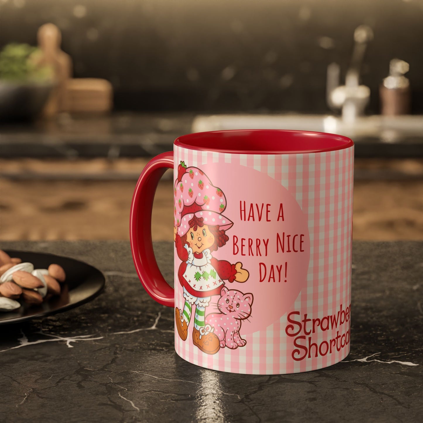 Strawberry Shortcake Pink Gingham Ceramic Mug - 11oz or 15oz