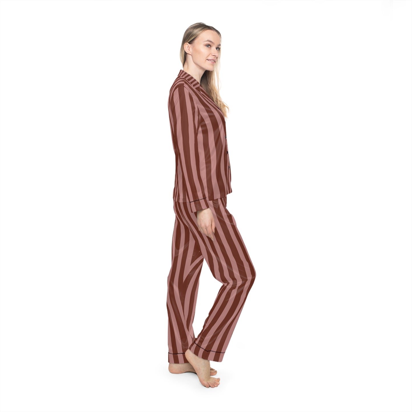 Luxury Satin Striped Pajamas - Raspberry Truffle | Black Trim, up to 3X