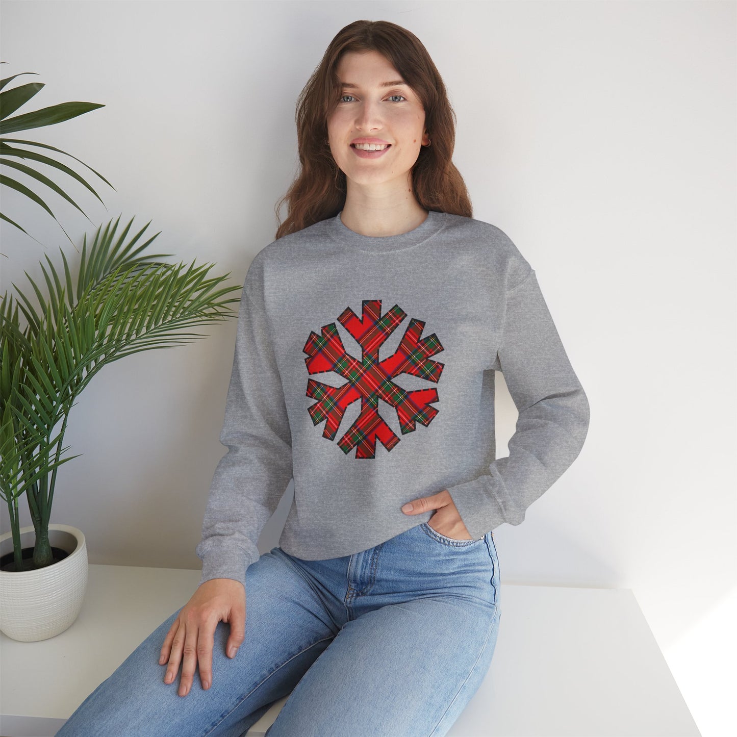 Red Tartan Snowflake Holiday Sweatshirt | up to Plus Size 5X