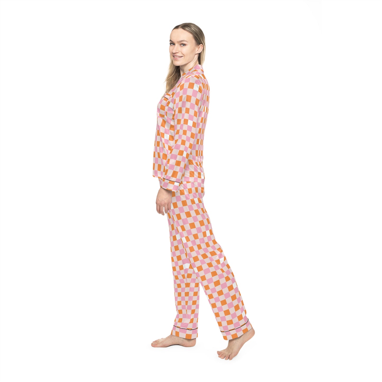 Luxury Satin Checkerboard Pajamas - Fruit Sherbert | Black Trim, up to 3X