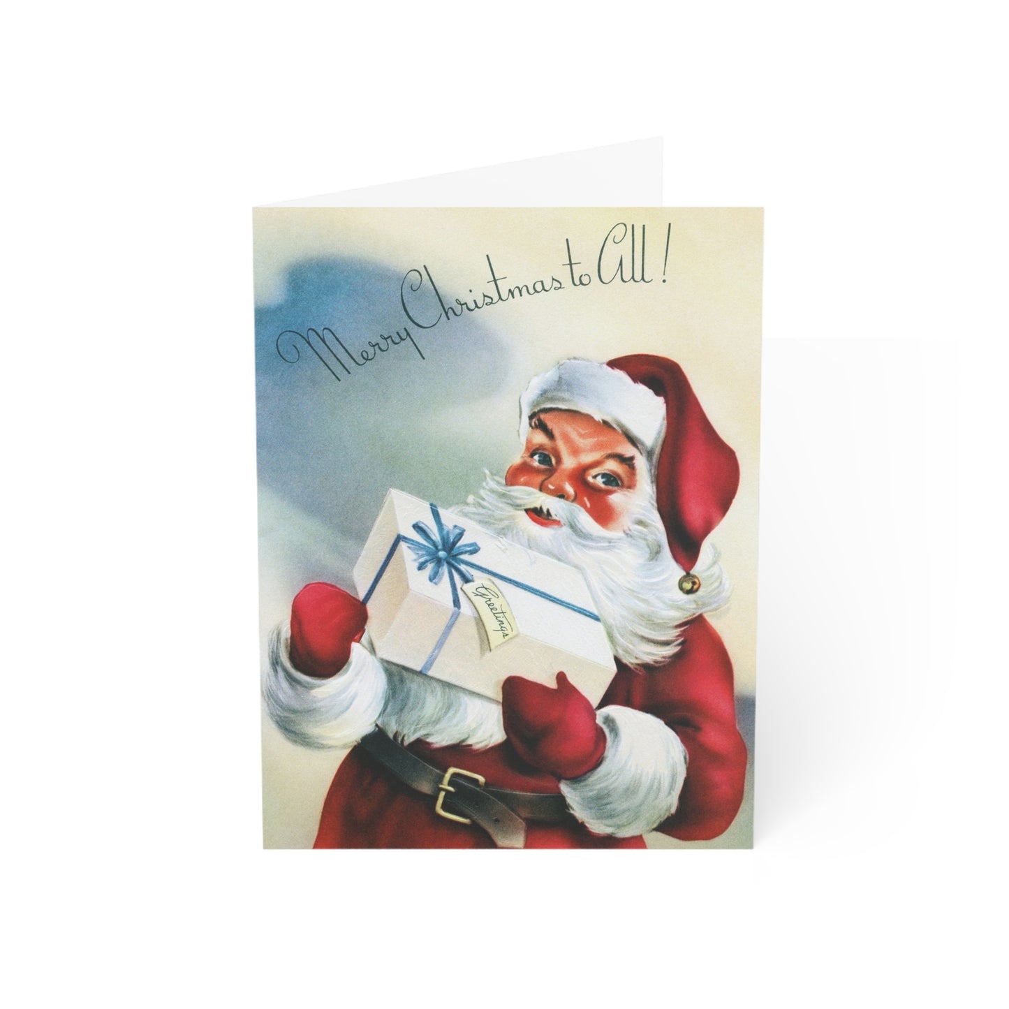 Retro Santa with Present Christmas Greeting Card