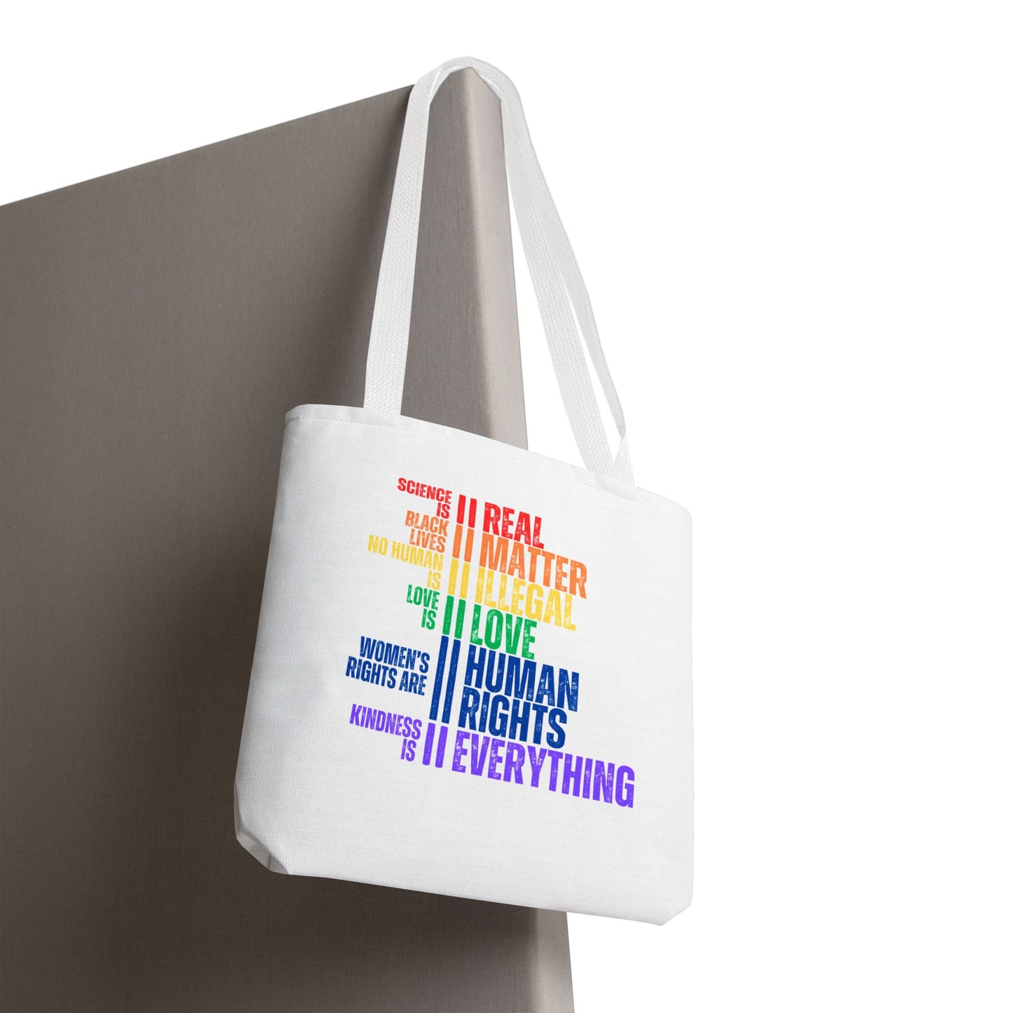 Tote Bag in White - Equality Rainbow, 3 sizes