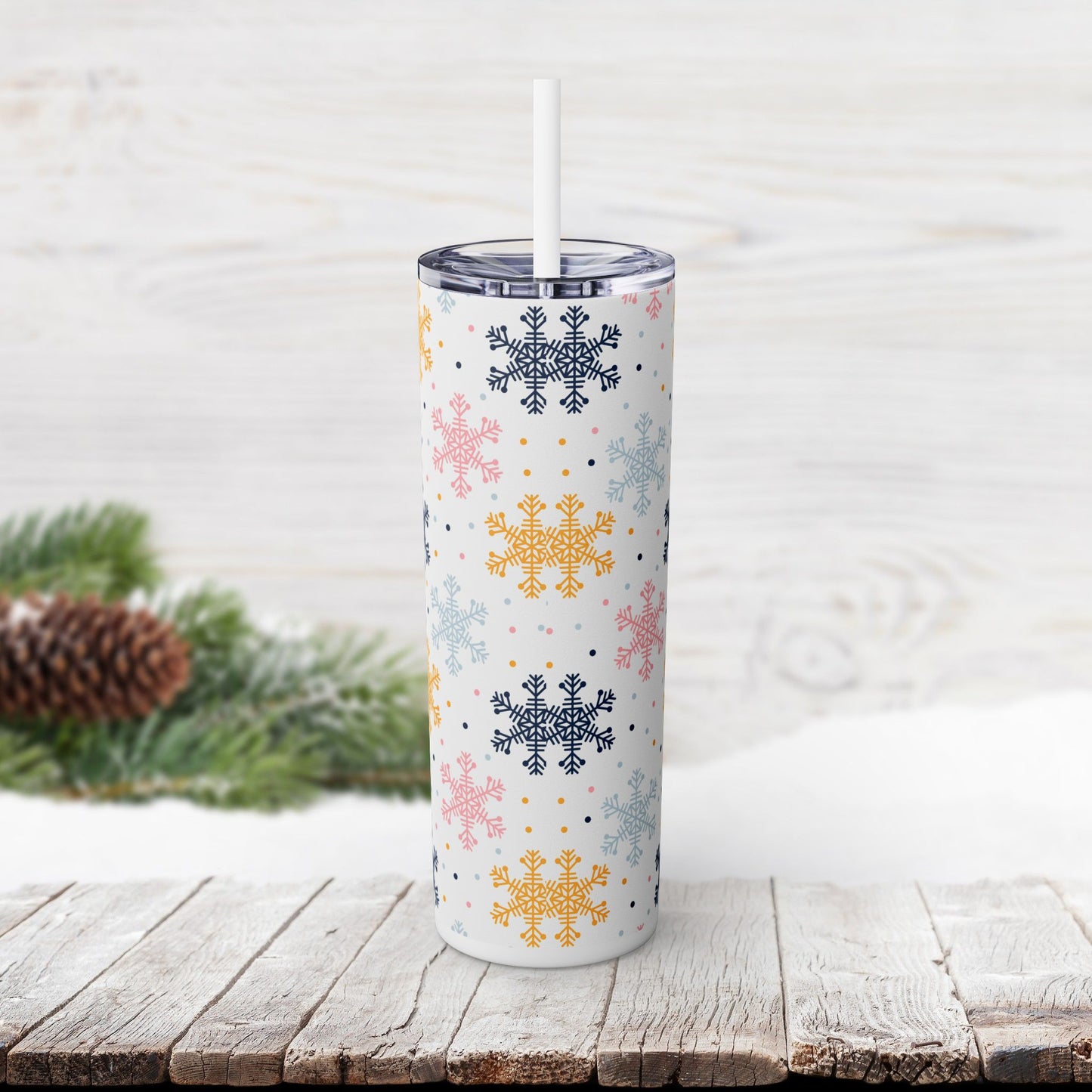 Skinny Tumbler with Straw, 20oz - Sweet Snowflakes